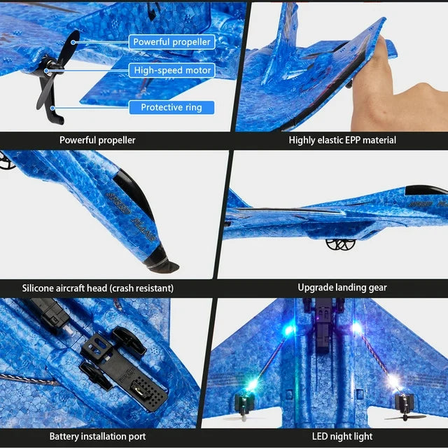 SkyRaptor X1™ RC Fighter Jet — EPP Foam Glider with LED & 2.4G Remote Control